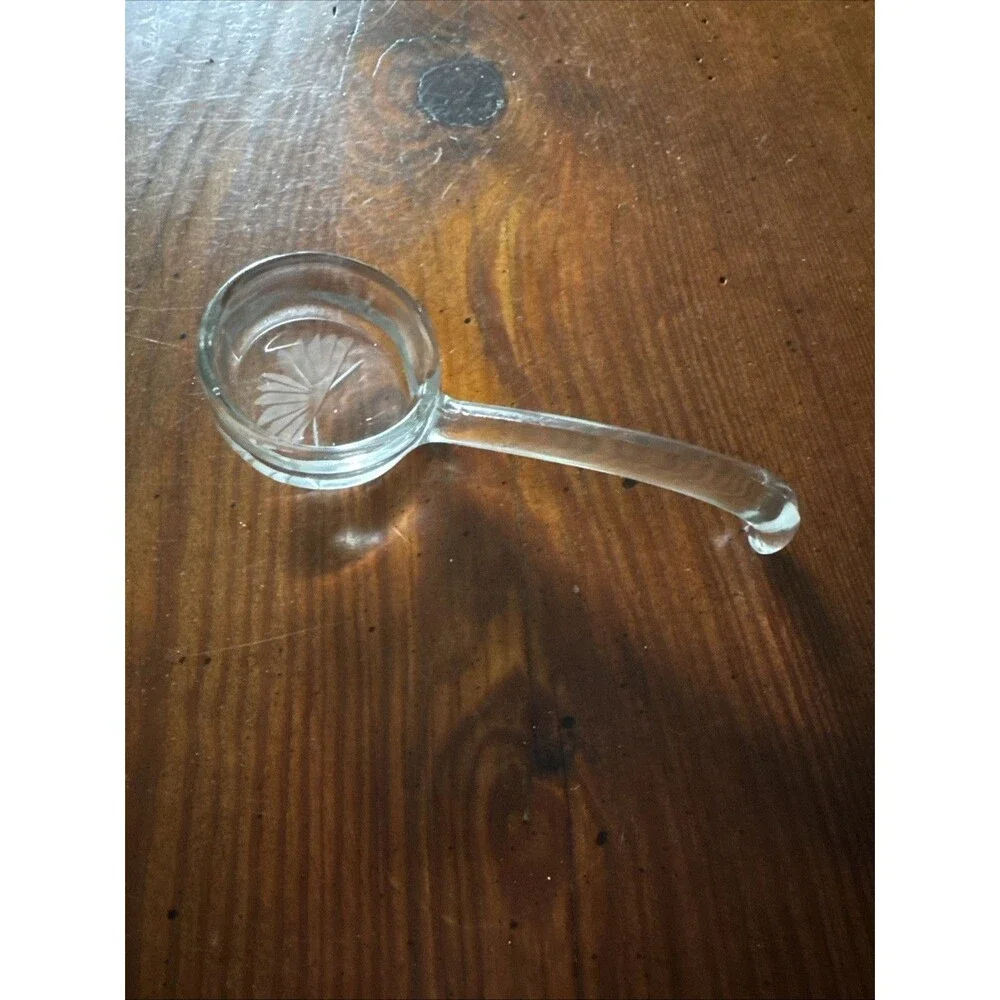 Vintage Etched Glass Mayonnaise Spoon Jelly Condiment Ladle Flat Bottom 5